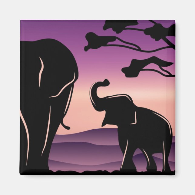 Imán Silhouette Cute Purple Elephant Family (Frente)