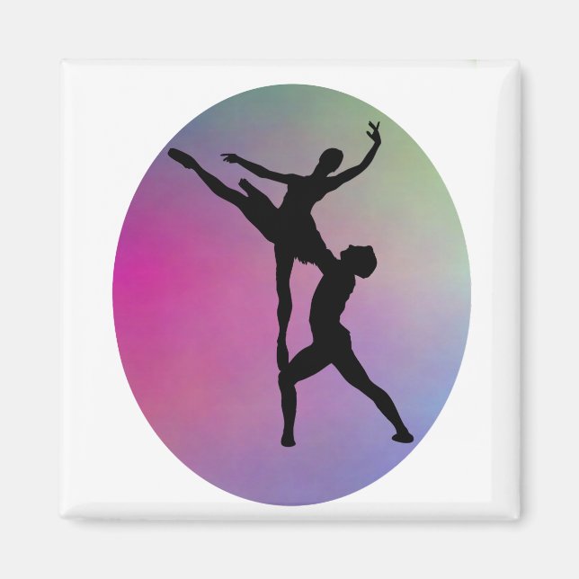 Imán Silhouette Dance fondo moderno de color arcoiris (Frente)