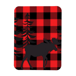 Imán Silhouette de Moose roja plaid