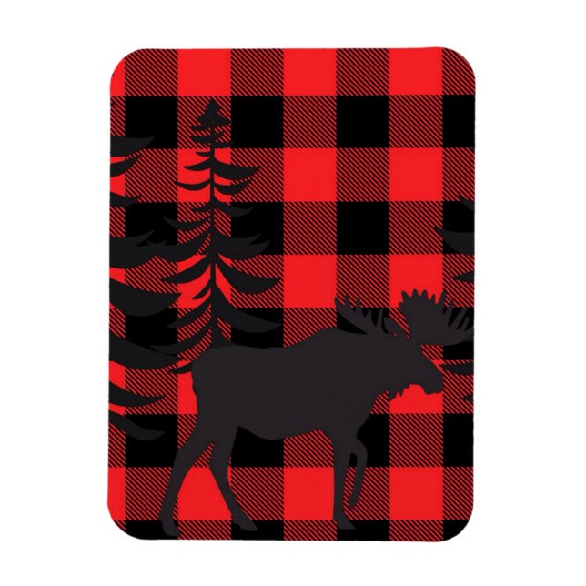 Imán Silhouette de Moose roja plaid (Vertical)