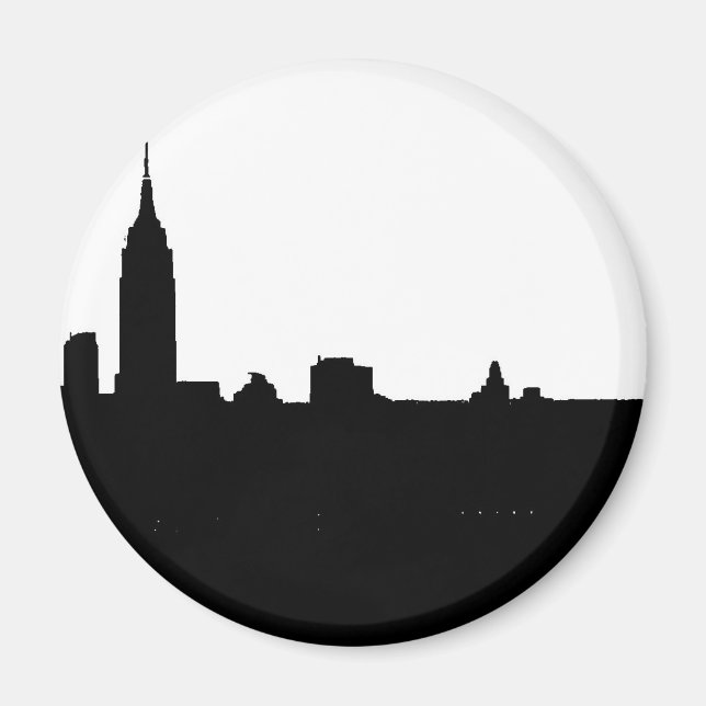 Imán Silhouette de Nueva York en blanco y negro (Frente)