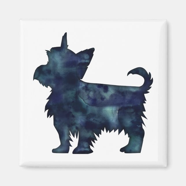Imán Silhouette de Yorkie Terrier Black Watercolor (Frente)