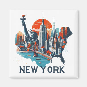 Imán Silhouette Retro New York Skyline