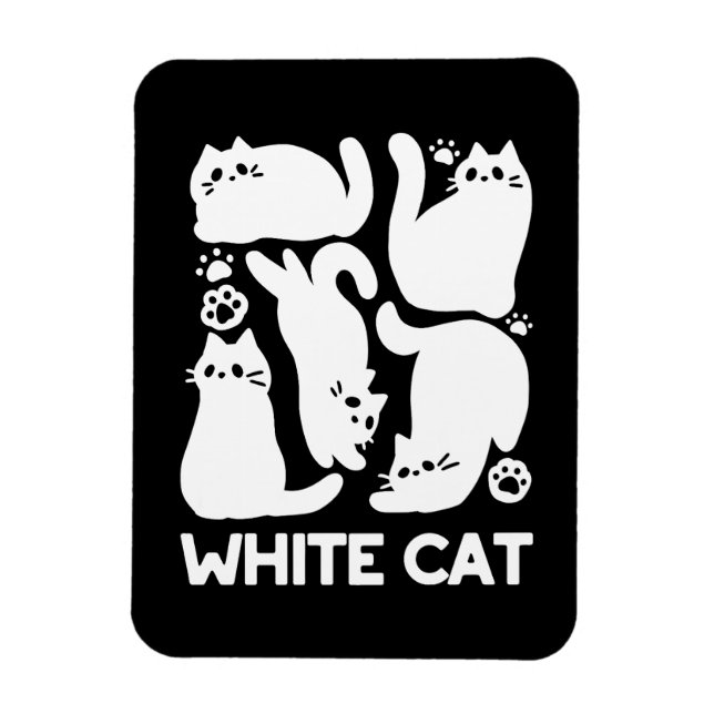 Imán Silhouettes de color blanco gatito - Diseño felino (Vertical)