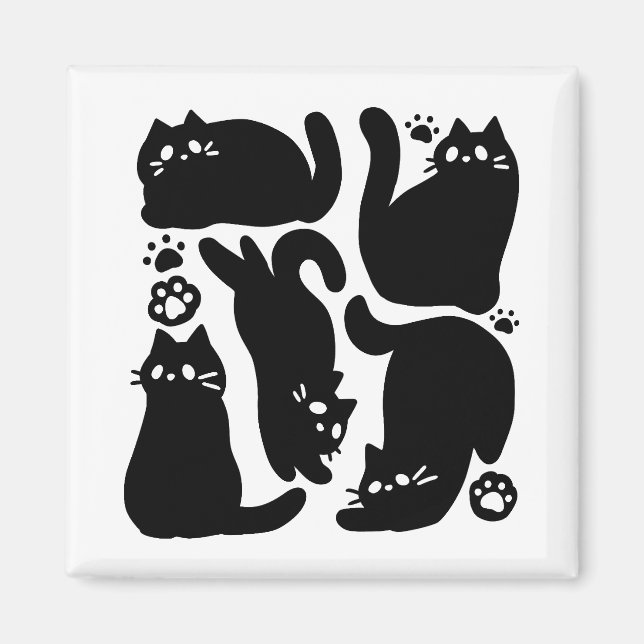 Imán Silhouettes de gato negro - Diseño felino lindo (Frente)