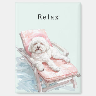 Imán Silla de descanso rosa perro blanco