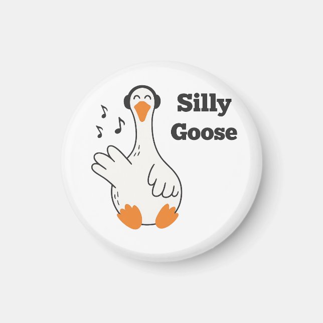 Imán Silly Goose Wearing Headphones – Cute Funny Goose (Frente)