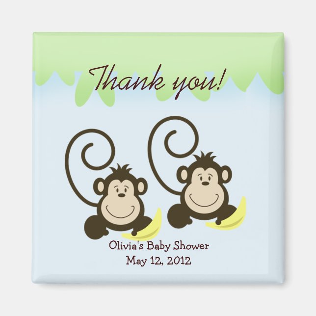 Imán SILLY TWIN MONKEYS Baby Shower Favor Magnet (Frente)