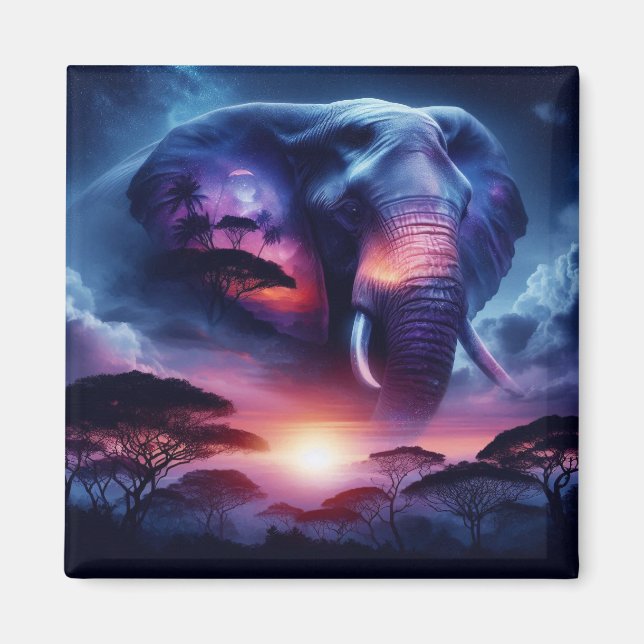 Imán Silueta de elefante al atardecer (Frente)