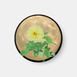 Imán Silueta de flor rosa amarillo y luna llena