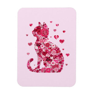Imán Silueta de gato floral ArtFaux tela envuelta