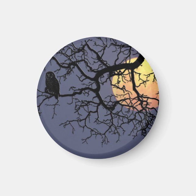 Imán Silueta de la luna de sangre y la lechuza nocturna (Frente)