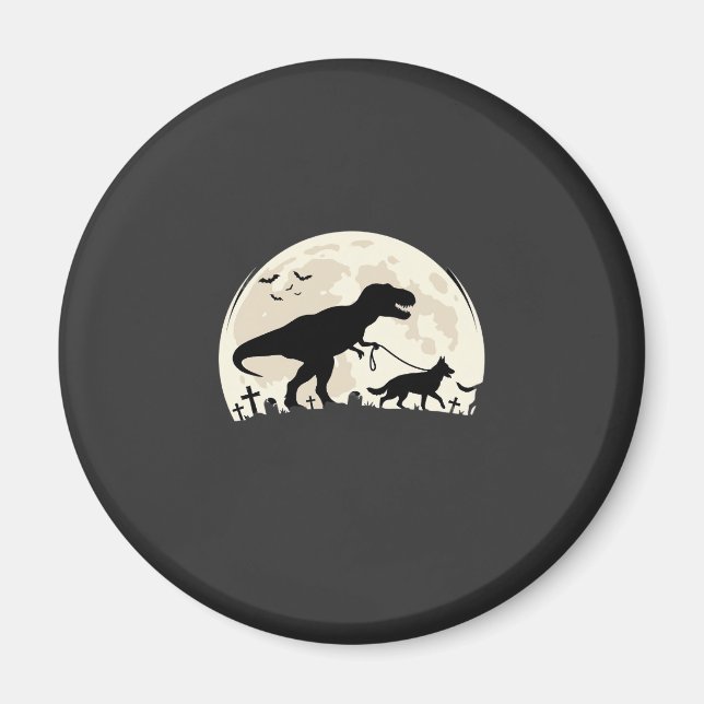 Imán Silueta de luna de dinosaurio de Halloween de past (Frente)