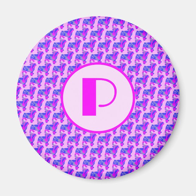 Imán Silueta de perro de pug Monograma de silueta rosa  (Frente)