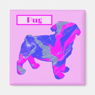 Imán Silueta de perro Pug Pink & Blue Silhouette