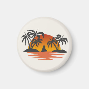 Imán Silueta de puesta de sol tropical palmeras isla