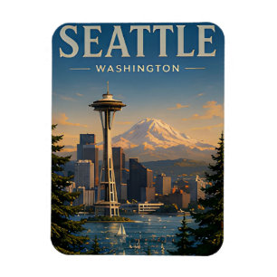 Imán 💚 Silueta de Seattle Estilo Moderno del Pacífico 