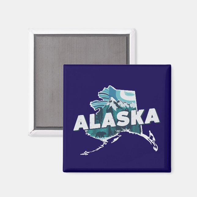 Imán Silueta escénica retro de Alaska   (Anverso/Reverso)