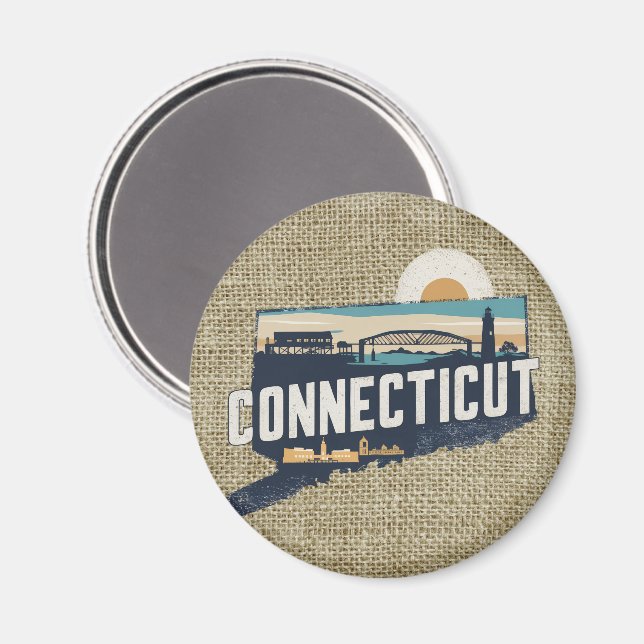 Imán Silueta Escénica Retro de Connecticut (Anverso/Reverso)