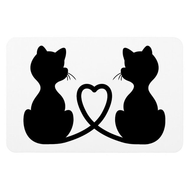 Imán Silueta Negra De Dos Gatos Enamorados (Horizontal)
