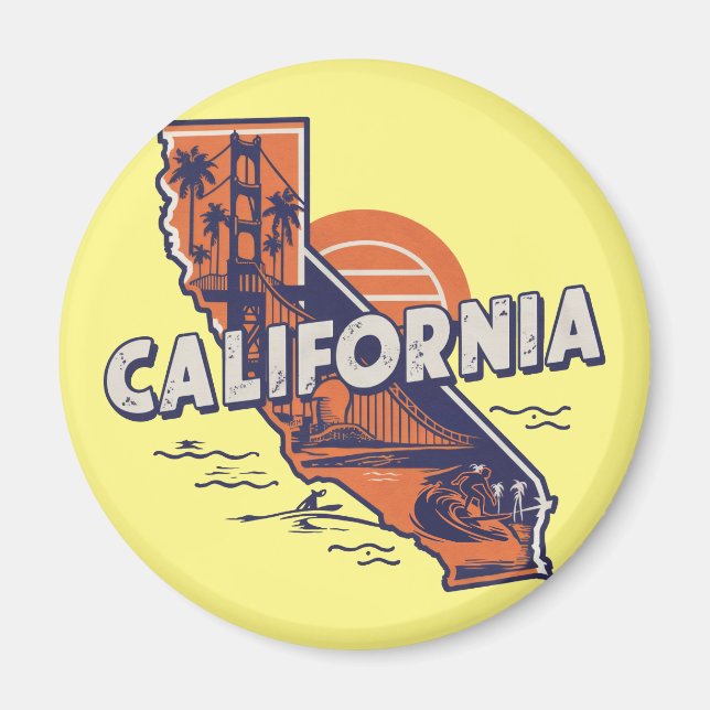 Imán Silueta retro del estado de California (Frente)