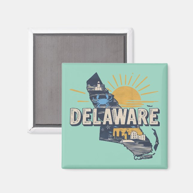 Imán Silueta Retro Escénica de Delaware (Anverso/Reverso)