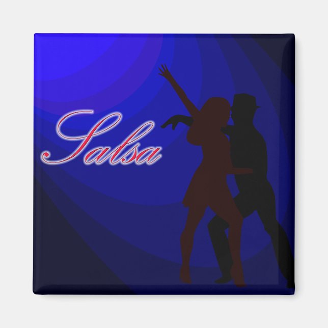 Imán Siluetas de bailarinas de Salsa de fondo azul (Frente)