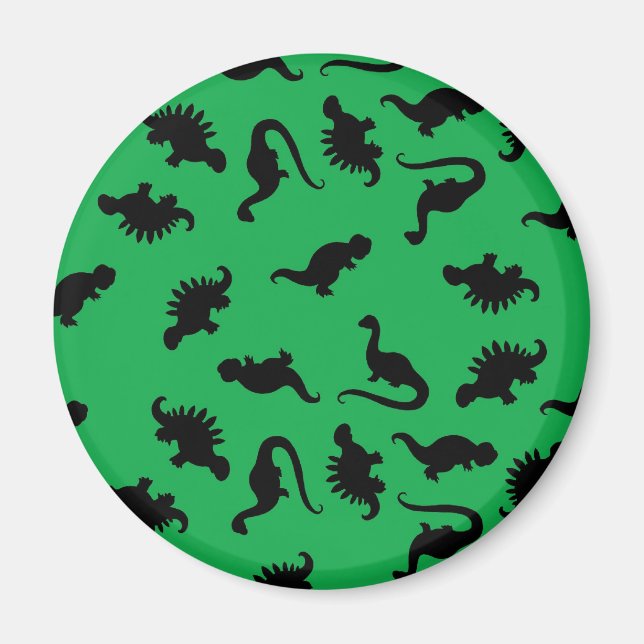 Imán Siluetas de dinosaurios sobre fondo verde Patrón (Frente)