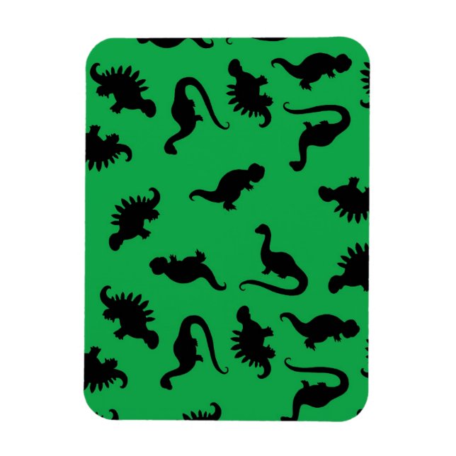 Imán Siluetas de dinosaurios sobre fondo verde Patrón (Vertical)