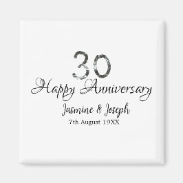 Imán Silver Metallic 30th Feliz aniversario añada nombr