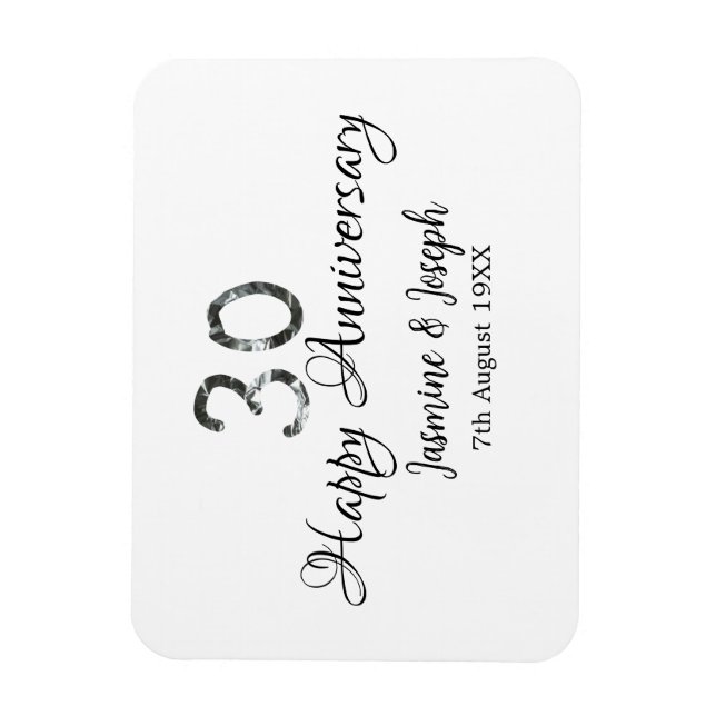 Imán Silver Metallic 30th Feliz aniversario añada nombr (Vertical)