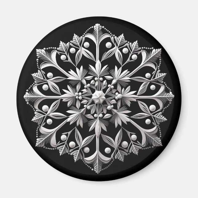 Imán Silvery Snowflake on Black (Frente)