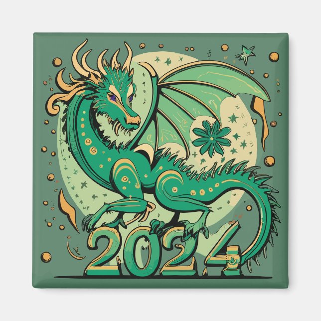 Imán Símbolo Año Nuevo 2024, Dragón de madera verde (Frente)