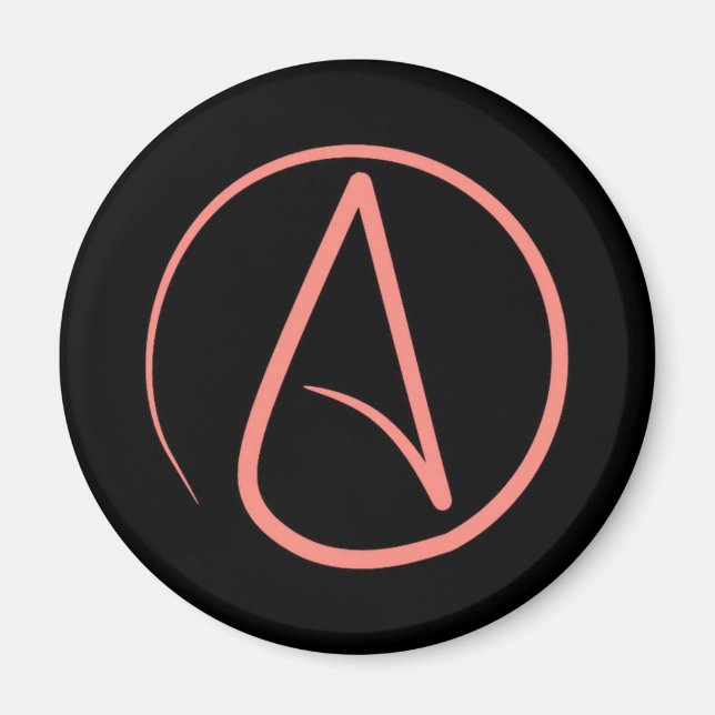 Imán Símbolo ateo: coral sobre negro (Frente)