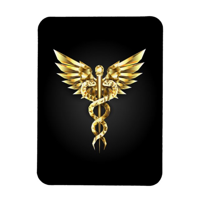 Imán Símbolo Caduceo Poligonal Dorado (Vertical)