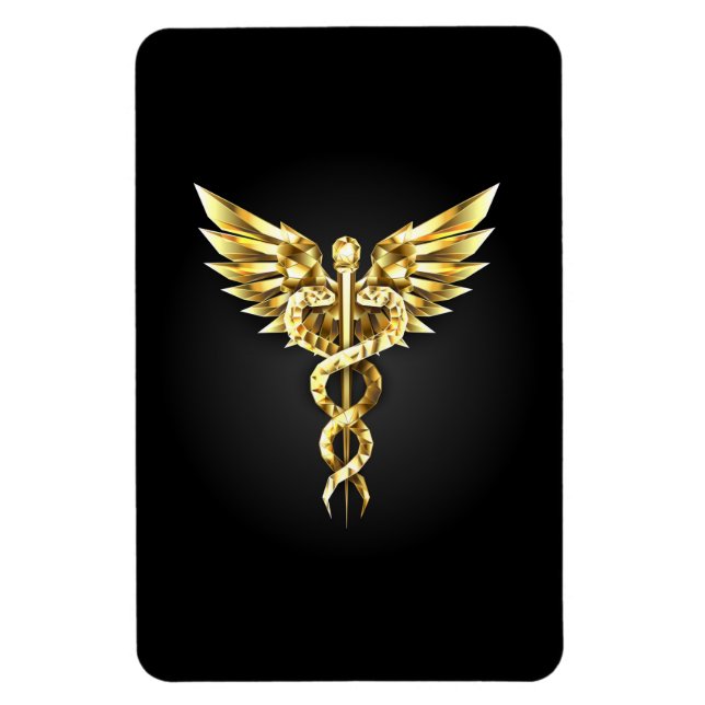 Imán Símbolo Caduceo Poligonal Dorado (Vertical)