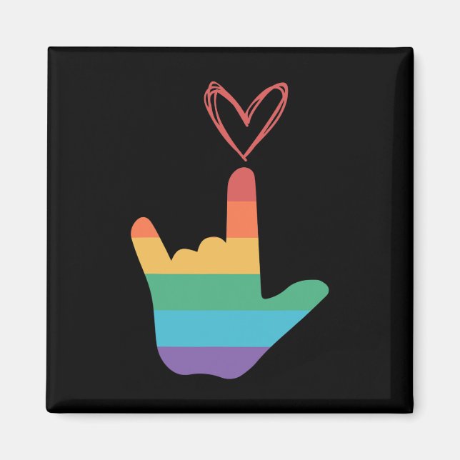 Imán Símbolo de amor arcoíris Asl sordo  (Frente)