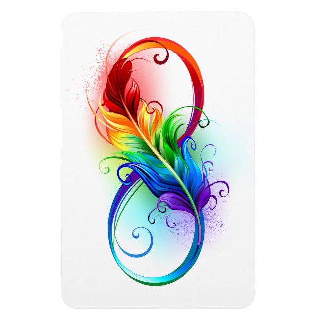 Imán Símbolo de infinito con pluma de arcoíris (Vertical)