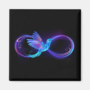 Imán Símbolo de infinito de neón con colibrí luminoso