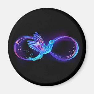 Imán Símbolo de infinito neón con colibrí brillante