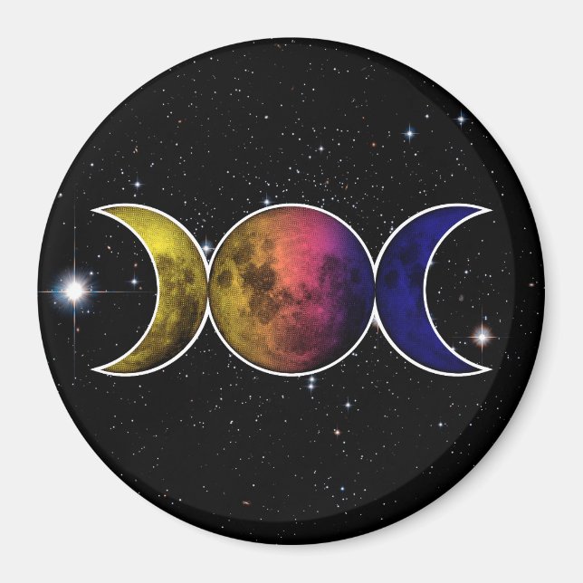 Imán Símbolo de la luna de la diosa triple (Frente)