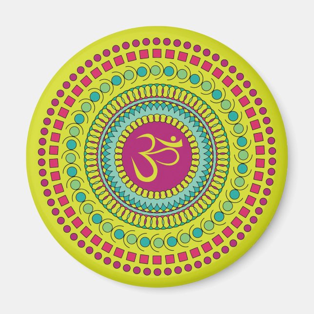 Imán Símbolo de Mandala espiritual Om Geométrico verde  (Frente)
