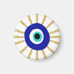 Imán Símbolo de ojo malvado en explosión de sol de oro