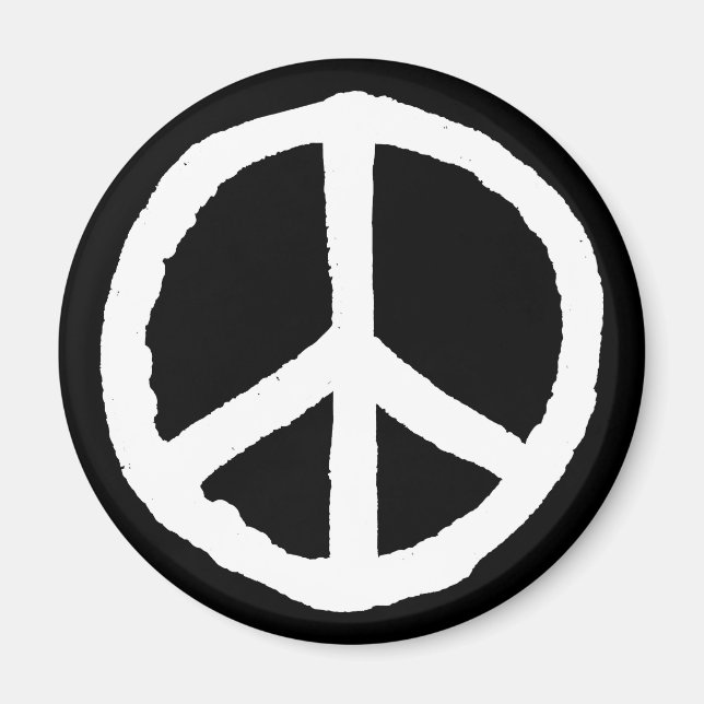 Imán Símbolo de paz duro - blanco sobre negro (Frente)
