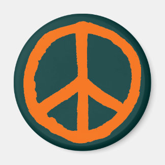Imán Símbolo de paz duro - Naranja en verde oscuro