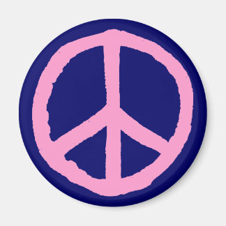Imán Símbolo de paz duro - Rosa sobre azul oscuro