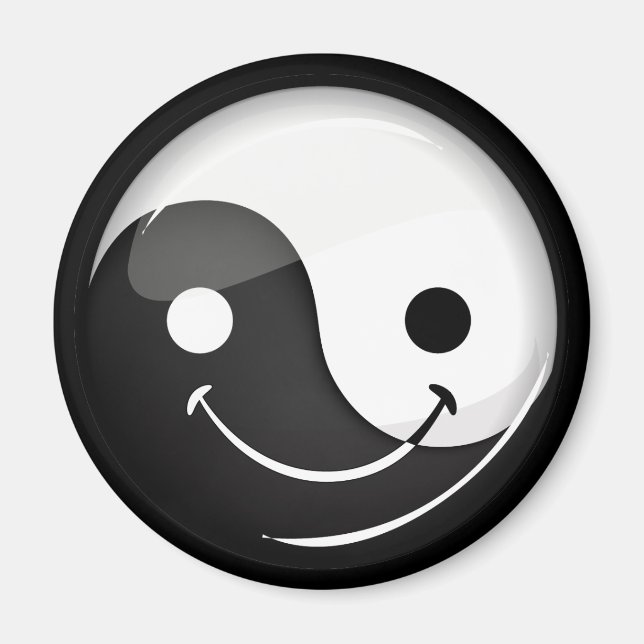 Imán Símbolo de Yin Yang Glossy Round Smiling (Frente)