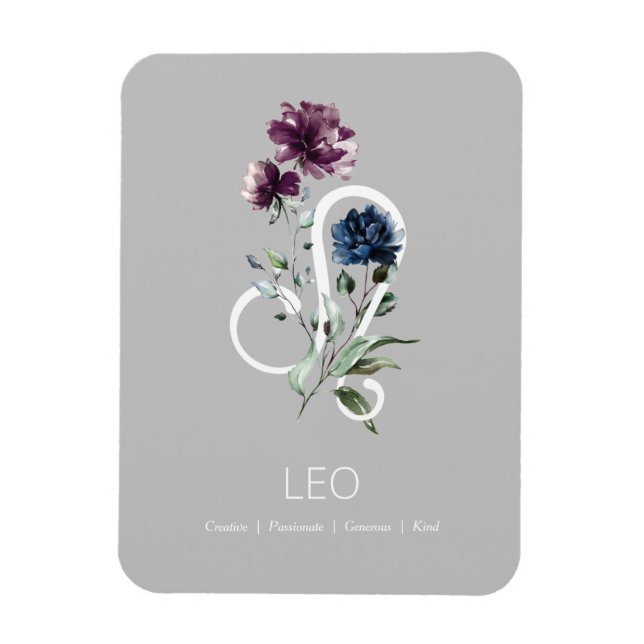 Imán Símbolo de zodiaco floral moderno Leo (Vertical)