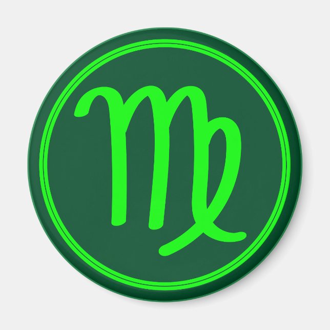 Imán Símbolo del Zodiaco Virgo con Contraste Verde (Frente)