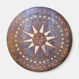 Imán símbolo griego antiguo madera motivo de sol étnico